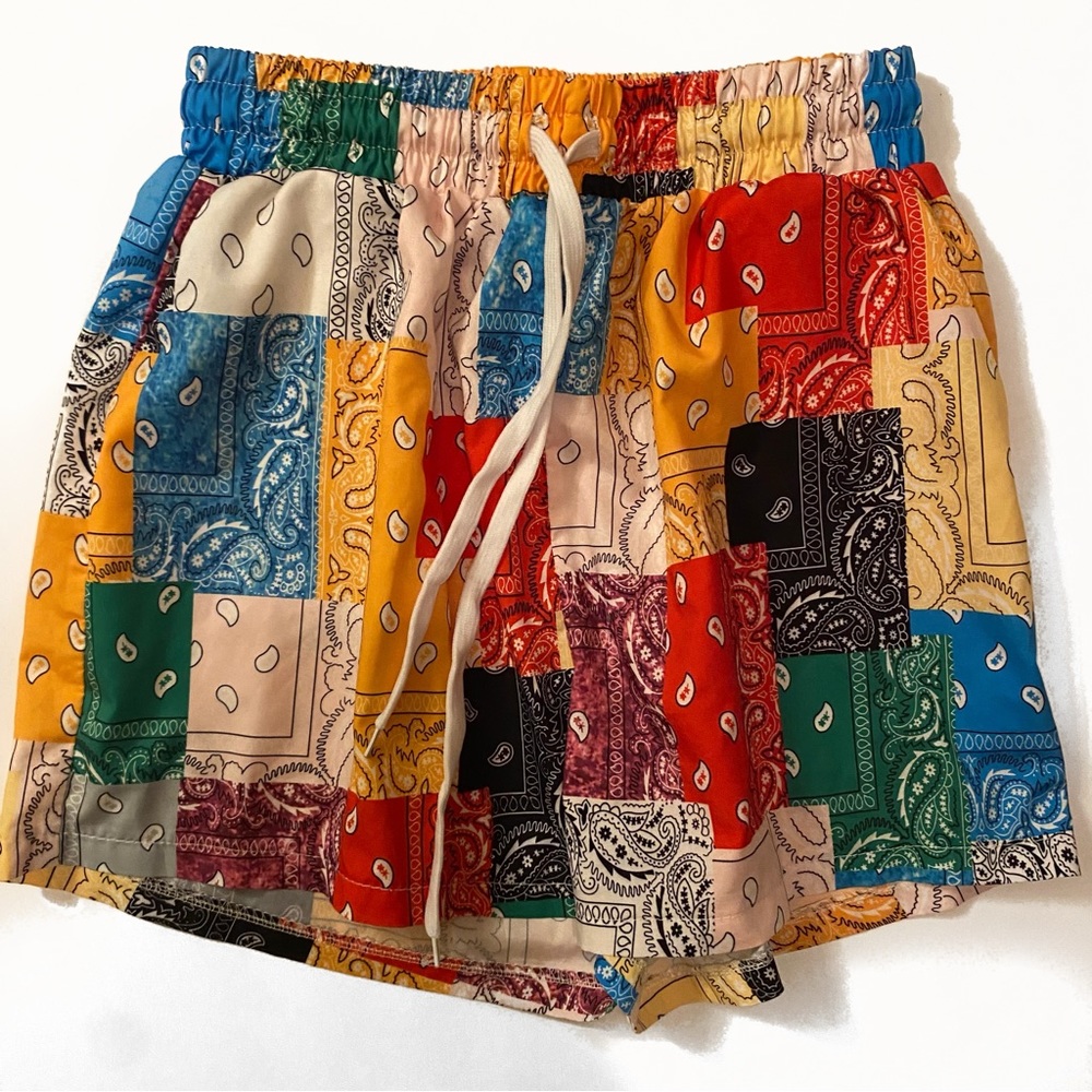 Shein Paisley Print Patchwork Slant Pocket Shorts